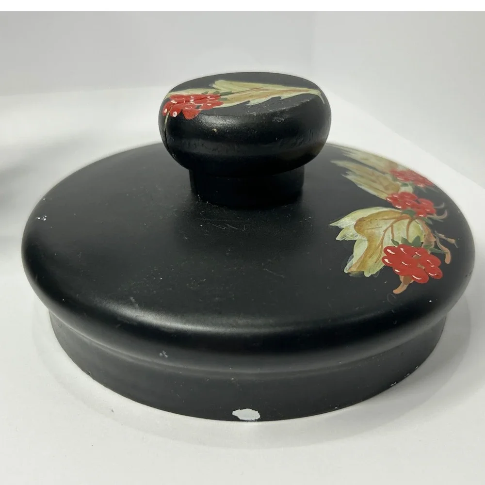 Hand Painted Matte‎ Black Tea Kettle Bird and Red Berries Decorative Farmhouse